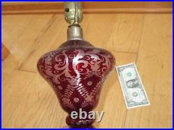 Vintage Ruby Red Bohemian Cut to Clear Crystal Table Lamp with Brass Base (N128)