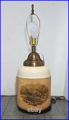 Vintage Rustic Metal Ceramic Crock/Vase/Jar Table Lamp Pheasants Art Asian Style