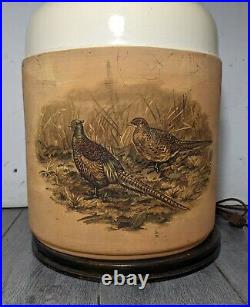 Vintage Rustic Metal Ceramic Crock/Vase/Jar Table Lamp Pheasants Art Asian Style