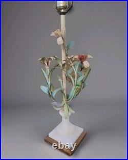 Vintage SIGNED Italy TOLE Table LAMP FLOWERS Botanical Alabaster Garden Rococo Vintage SIGNED Italy TOLE Table LAMP FLOWERS Botanical Alabaster Garden Rococo