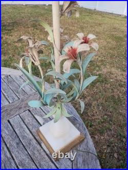 Vintage SIGNED Italy TOLE Table LAMP FLOWERS Botanical Alabaster Garden Rococo