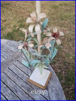 Vintage SIGNED Italy TOLE Table LAMP FLOWERS Botanical Alabaster Garden Rococo Vintage SIGNED Italy TOLE Table LAMP FLOWERS Botanical Alabaster Garden Rococo