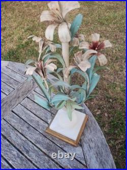 Vintage SIGNED Italy TOLE Table LAMP FLOWERS Botanical Alabaster Garden Rococo Vintage SIGNED Italy TOLE Table LAMP FLOWERS Botanical Alabaster Garden Rococo