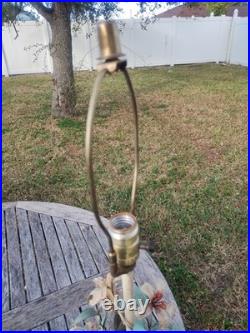 Vintage SIGNED Italy TOLE Table LAMP FLOWERS Botanical Alabaster Garden Rococo