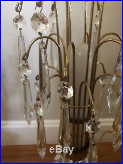 Vintage Set Of 2 Art Deco Waterfall Boudoir Lamps With Crystal Glass Prisms