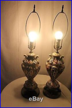 Vintage Set Of Two real Capodimonte Italy porcelain hand painted table lamp