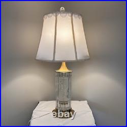 Vintage Signed Dresden Crystal Table Lamp Brass Cut Crystal Working 27 Shade