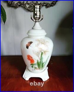 Vintage Signed Hand Painted Ginger Jar Floral Table Lamp! Mid Century Modern