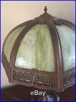 Vintage Slag Glass Lamp Greek Key 1920s Depression Era