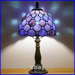 Vintage Small Tiffany Purple Pearl Stained Glass Bedside Accent Table Lamp