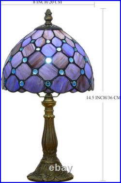 Vintage Small Tiffany Purple Pearl Stained Glass Bedside Accent Table Lamp