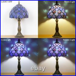 Vintage Small Tiffany Purple Pearl Stained Glass Bedside Accent Table Lamp