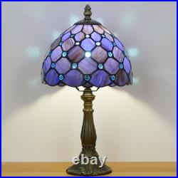 Vintage Small Tiffany Purple Pearl Stained Glass Bedside Accent Table Lamp