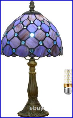Vintage Small Tiffany Purple Pearl Stained Glass Bedside Accent Table Lamp