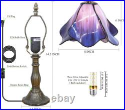 Vintage Small Tiffany Style Purple Morning Glory Stained Glass Table Lamp 14.5