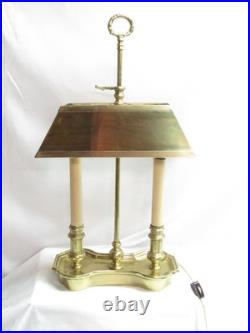 Vintage Solid Brass Bouillotte Table Lamp Double Candlestick 19 Brass Shade