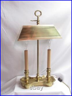 Vintage Solid Brass Bouillotte Table Lamp Double Candlestick 19 Brass Shade