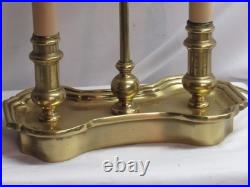 Vintage Solid Brass Bouillotte Table Lamp Double Candlestick 19 Brass Shade
