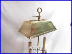 Vintage Solid Brass Bouillotte Table Lamp Double Candlestick 19 Brass Shade