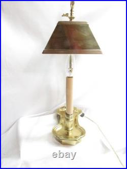 Vintage Solid Brass Bouillotte Table Lamp Double Candlestick 19 Brass Shade