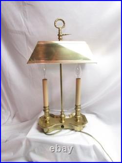 Vintage Solid Brass Bouillotte Table Lamp Double Candlestick 19 Brass Shade