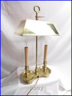 Vintage Solid Brass Bouillotte Table Lamp Double Candlestick 19 Brass Shade