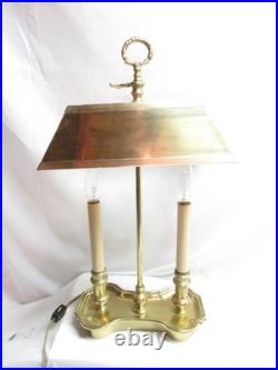 Vintage Solid Brass Bouillotte Table Lamp Double Candlestick 19 Brass Shade