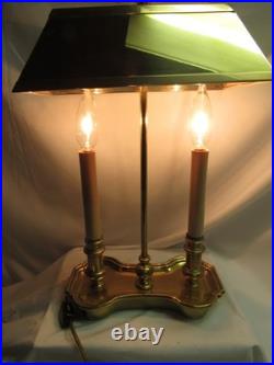 Vintage Solid Brass Bouillotte Table Lamp Double Candlestick 19 Brass Shade