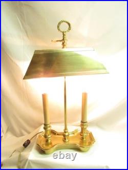 Vintage Solid Brass Bouillotte Table Lamp Double Candlestick 19 Brass Shade