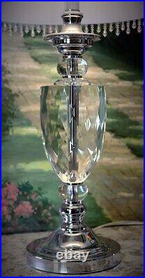 Vintage Solid Heavy Crystal Table Lamp with Crystal Beaded Shade 28 x 16