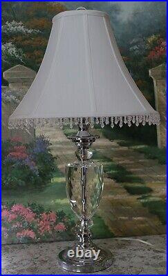 Vintage Solid Heavy Crystal Table Lamp with Crystal Beaded Shade 28 x 16