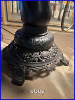 Vintage Spelter Horse Head W Ring Table Lamp Dual Double Socket 4 Tiffany Shade