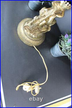 Vintage Spelter gold gilt dolphin putti cherub italian 1970 table lamp