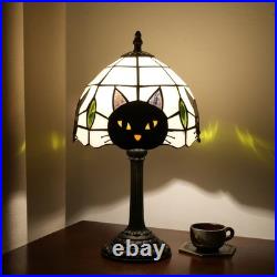 Vintage Stained Glass Black Cat Table Lamp Tiffany Style Nightstand Decor