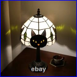 Vintage Stained Glass Black Cat Table Lamp Tiffany Style Nightstand Decor
