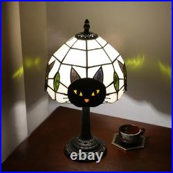 Vintage Stained Glass Black Cat Table Lamp Tiffany Style Nightstand Decor