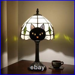 Vintage Stained Glass Black Cat Table Lamp Tiffany Style Nightstand Decor