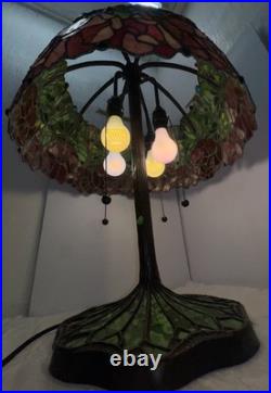 Vintage Stained Glass Table Lamp with Floral Design