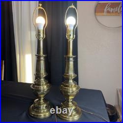 Vintage Stiffel Brass Table Lamps Pair Hollywood Regency Traditional 30.5 Inch