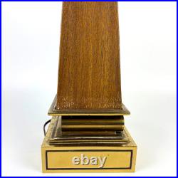 Vintage Stiffel Brass and Walnut Obelisk Table Lamp 31 inches Mid Century Modern