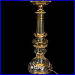 Vintage Stiffel Heavy Brass Tiered Candlestick Table Lamp MCM & Shade