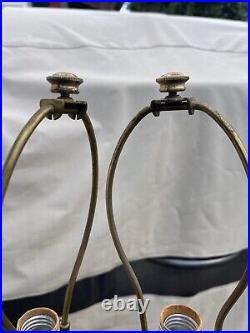 Vintage Stiffel Heavy Polished Brass & Wood Table Lamps Pair Rare