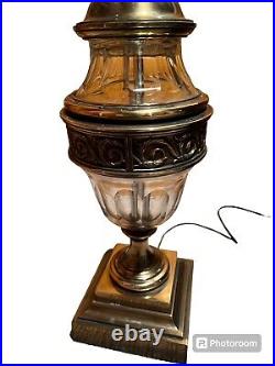 Vintage Stiffel Hollywood Regency Brass And Glass Table Lamp Double Socket 36
