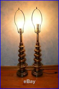 Vintage Stiffel Pillar Brass Table Lamps Pair MID Century Modern