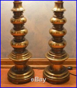 Vintage Stiffel Pillar Brass Table Lamps Pair MID Century Modern