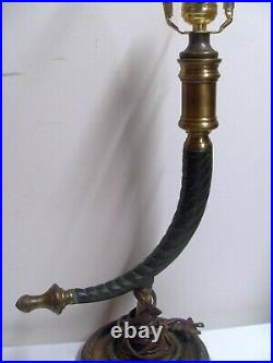 Vintage Stiffel Solid Brass Horn Shaped Table Lamp Very Nice