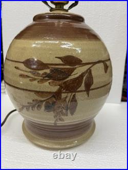 Vintage Stoneware Table Lamp Handpainted Botanical Mid Century Lamp Vintage Stoneware Table Lamp Handpainted Botanical Mid Century Lamp