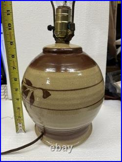 Vintage Stoneware Table Lamp Handpainted Botanical Mid Century Lamp