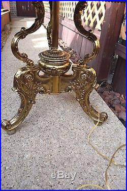 Vintage Stunning Hollywood Regency Cherub Floor Brass Lamp with Marble Table