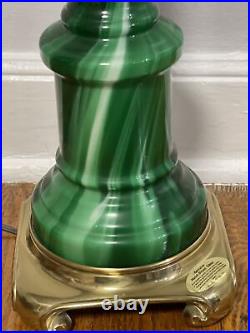Vintage Stunning Nathan Lagin Hand Blown Green Glass & Brass Table Lamp